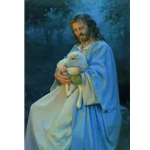I Know My Sheep - Jesus holding a lamb by artist Kathy Lawrence