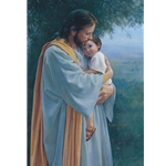 In Thy Tender Care - Jesus holding young child by artist Kathy Lawrence