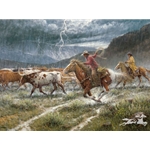 Turning the Lead Steer cattle drive adventure by western artist Jack Terry