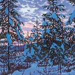 Snow Pillows - Pine Trees in Winter by impressionist artist Tim Packer
