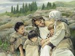 Let the Children Come - Jesus playing with group of children by religious artist Liz Lemon Swindle