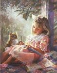 Drawing Closer - young girl and kitten by artist Kathryn Fincher