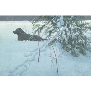 Off the Leash - Black Lab in Snow by Robert Bateman