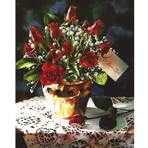 Hearts and Flowers - Red Roses by floral watercolor artist Arleta Pech