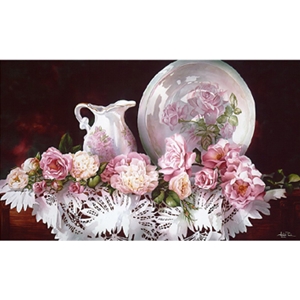Rose Parade - Pink Roses and China by floral watercolor artist Arleta Pech