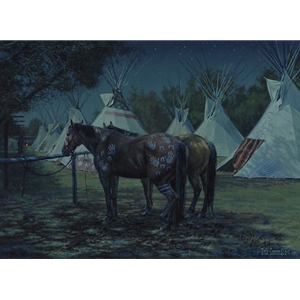 Relay Horses in Camp, Crow Fair 2000...by artist Bob Coronato