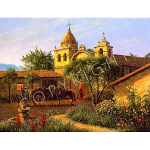 The Padre's Garden Spanish church by western artist Jack Terry