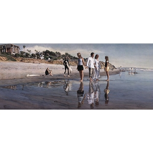 Raising Daughters - family strolling along beach by artist Steve Hanks