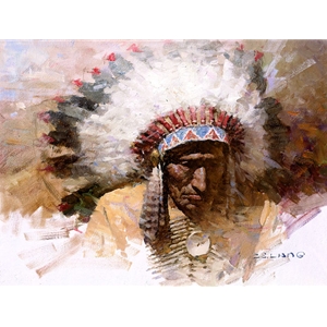 Old Chief's Story - Lakota portrait by western artist Z. S. Liang