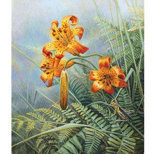 Wildflower Suite - Tiger Lilies and Grasshopper by wildlife artist Stephen Lyman
