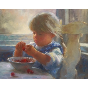 Life is Just a Bowl of Cherries - little girl enjoying her fruit by artist Susan Blackwood