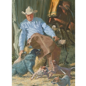 Herdin' Some Wild Ones - old cowboy with his dogs by Bruce Greene