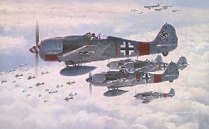 Real Trouble - FW190-A's take on squadron of B-17 Bombers by aviation artist Keith Ferris