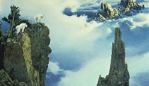 End of the Ridge (mountain goats) by Stephen Lyman