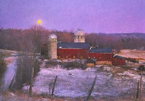 Yellow Moon Rising Parmalee Farm by Peter Poskas
