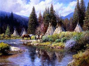 A Camp Along the River by western artist Martin Grelle