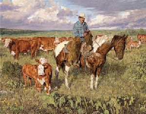 Vespers - Cowboy with cattle by artist Bradley Schmehl