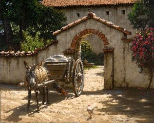 Blessings from Above - Donkey cart by artist George Hallmark