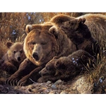 Close to Mom - Grizzly bear and Cubs by wildlife artist Carl Brenders