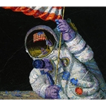Red, White and Blue - Planting USA flag on the Moon by astronaut artist Alan Bean
