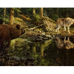 Evening Encounter - Grizzly and Wolf by wildlife artist John Seere-Lester