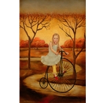 One if by Land girl cycling by portrait artist Emily McPhie