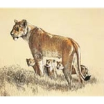 Lioness and Cubs by wildlife artist Ron Parker