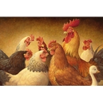 Birds of a Feather Flock Together - Chickens and Rooster by artist Scott Gustafson
