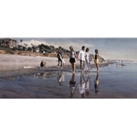 Raising Daughters - family strolling along beach by artist Steve Hanks