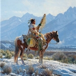 Valley Guardian - Lone Indian on horseback by western artist Martin Grelle