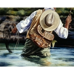 Small River Big Fish - hip deep trout fisherman by Nelson Boren
