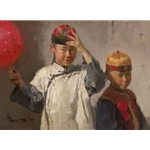 Dressed for the Festival - portrait of Chinese children by ethnic artist Mian Situ