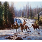 Crows in the Yellowstone - Indians crossing Lewis Falls by Martin Grelle