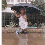 Catching the Rain - girl with umbrella by artist Steve Hanks