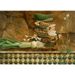 Man Taking a Leek on a Tiled Wall for a Walk by James Christensen