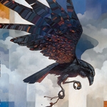First Land - raven with pouch & stone by artist Craig Kosak