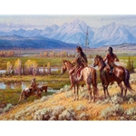 Cheyenne Scouts on the Buffalo Fork - east of the Tetons by western artist Martin Grelle available from Snow Goose Gallery