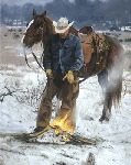 Another Day in Paradise - Cowboy and his Horse by western artist Bruce Greene