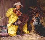 Beethoven's Fifth? - Cowboy and his dog by western artist Bruce Greene