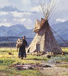 Morning Chores - Indian woman by western artist Martin Grelle