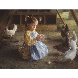 The Egg Inspector - Little girl with Chickens by portrait artist Morgan Weistling