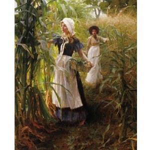 Fields of Gold - Women picking corn by romantic artist Morgan Weistling