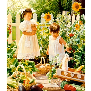 Growing Season - Children in Garden by artist Jean Monti