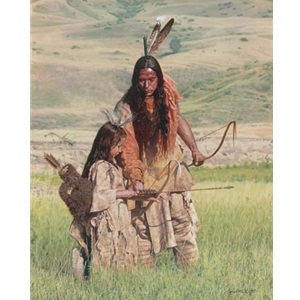 Listen to the Father and Hear the Grandfather - Indian father and child by artist Fred Fields
