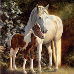 Maxfield's Garden - paint colt & mare by equine artist Bonnie Marris