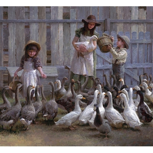 Feeding the Geese by romantic artist Morgan Weistling
