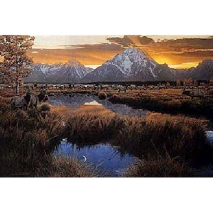 Day is Done, Gone the Sun - Elk in the Tetons by wildlife artist Rod Frederick