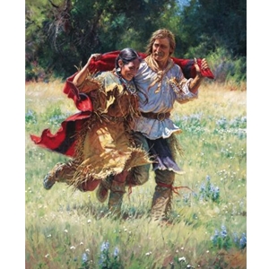 Newlyweds - Indian woman and mountain man by artist Martin Grelle