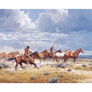 Running with the Elk-Dogs by western artist Martin Grelle