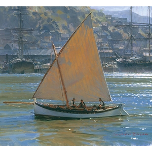 Below Telegraph Hill - lanteen rigged double ender by maritime artist Christopher Blossom